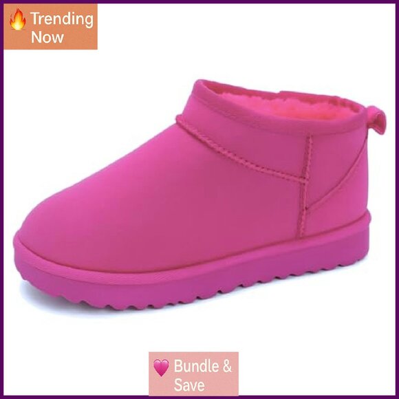 Women's Faux Fur Lined Ankle Boots Slip On Winter Slippers Indoor Outdoor - Picture 2 of 6